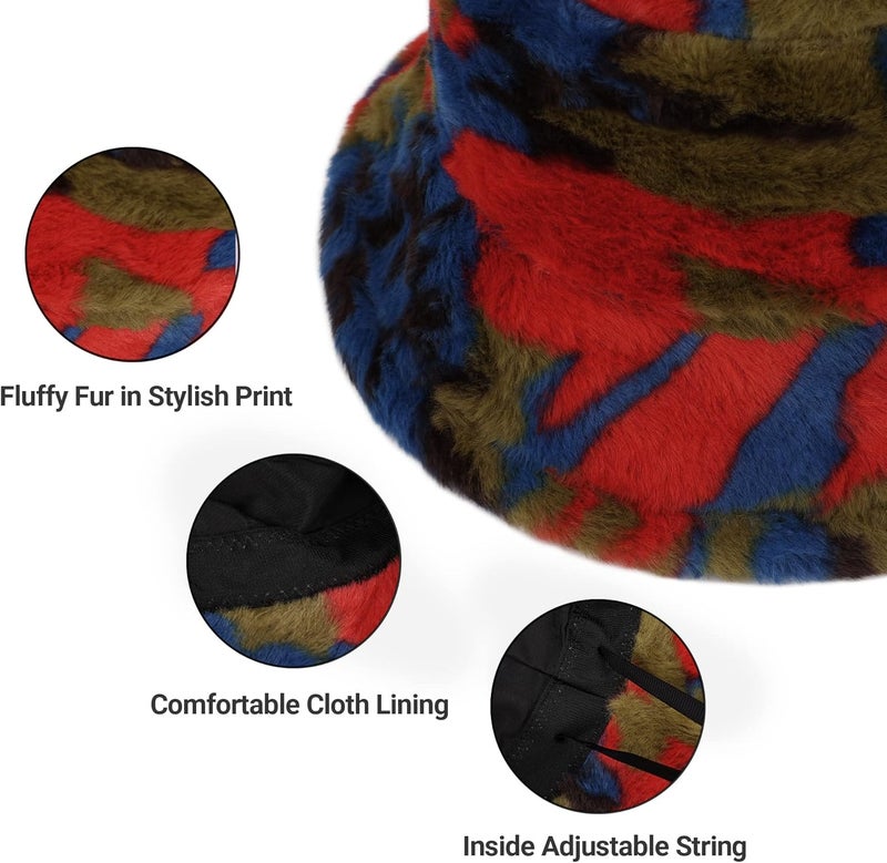 Umeepar Winter Faux Fur Fuzzy Bucket Hat Fluffy Warm Hat for Women Men - Image 4